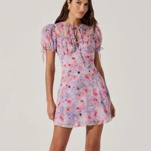 ASTR the label Floral Puff Sleeve Pastel Mini Dress Medium Flowers Cute!